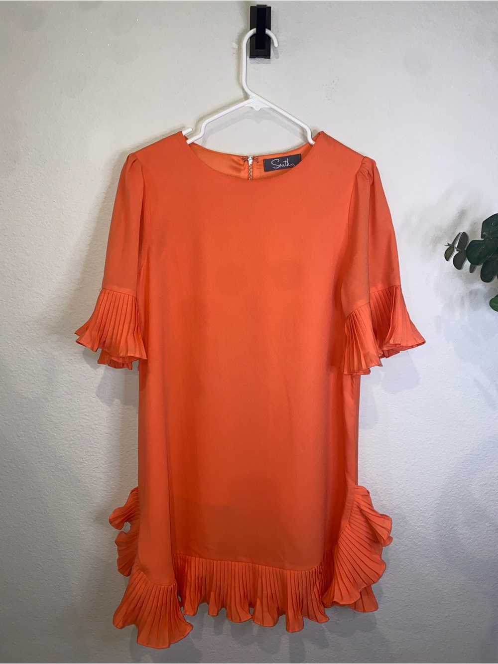 Sundress Orange Pleated-Trim Midi Dress M